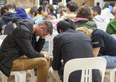 Prayer time during one of the sessions.